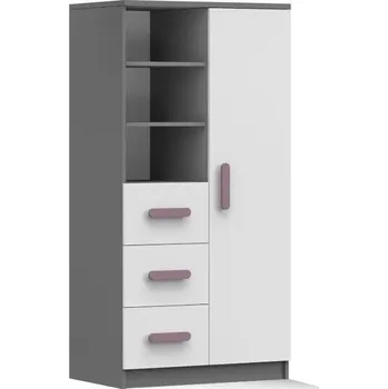 Knihovna Nábytek PEGAS s.r.o. Regál 80 3S1D SMYK II - 05, Šedá/Bílá/Vřes