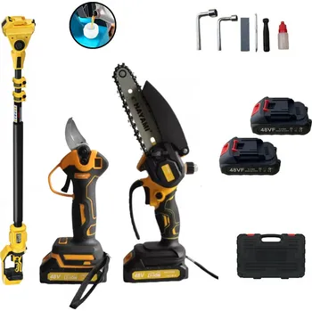 Motorová pila Aku sada 3v1 nůžky a pilka s mazáním + teleskopická tyč s otočnou rukojetí 205 cm + 2x baterie 48 V + příslušenství