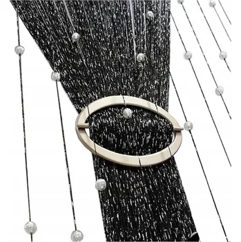 Záclona ZÁCLONA ŠPAGETY se stříbrnou nití záclona S KORÁLKY KOULE 300x180 výška černá