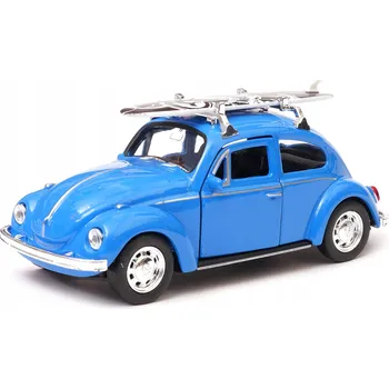 autíčko Volkswagen Beetle (Brouk) surfing, kovový model v měřítku 1:34 - 39 WELLY, modrý