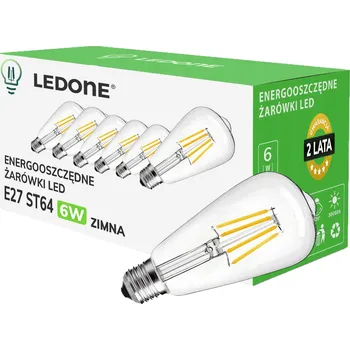 Žárovka 6x LED žárovka filament E27 ST64 6W studená bílá retro CLEAR LED sada