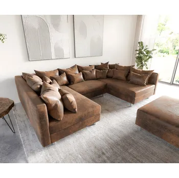 Pohovka Pohovka ve tvaru "U" Clovis hnědá modulární taburet vintage