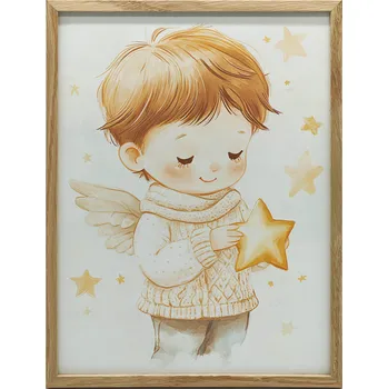Obraz OBRAZ NA ZEĎ MALÝ ANDÍLEK SE ZLATOU HVĚZDOU V RÁMU 30x40 CM