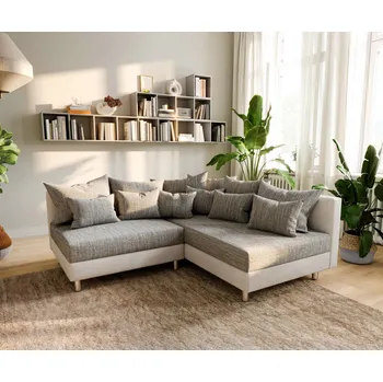 Pohovka Rohová pohovka Clovis bílá světle šedá modulární s lenoškam