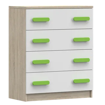 Dětská skříň Nábytek PEGAS s.r.o. Komoda 4S SMYK III - 02, Dub Sonoma/Bílá/Zelená
