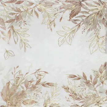 Papírový ubrousek PAPÍROVÉ UBROUSKY SVATÉ PŘIJÍMÁNÍ VĚTVIČKY BÉŽOVO-ZLATÉ 33 CM 20 KS K PRVNÍMU SVATÉMU PŘIJÍMÁNÍ