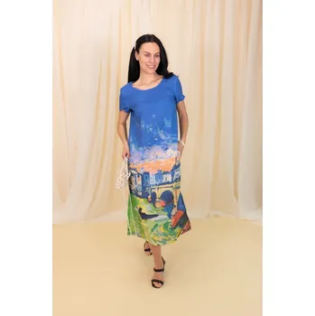 Dámské šaty Lněné 100% Lněné šaty André Derain Londýnský most Velikost: EU 48