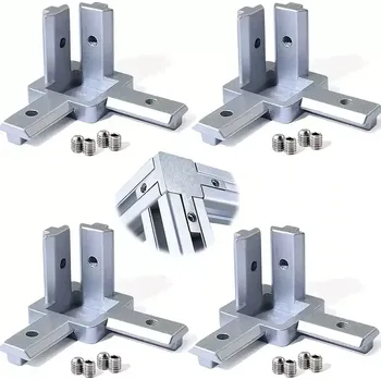 Příslušenství k 3D tiskárně Rohová spojka profilu 2020 stříbrná (Rohová spojka profilu 2020 se šrouby pro drážku 6 mm)