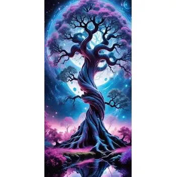 Diamantové malování Diamantové malování - Strom ve fialovém + perleťové kamínky (100x50)