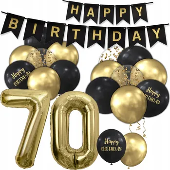 Balónek BALÓNKY sada na 70. narozeniny zlaté černé BANNER