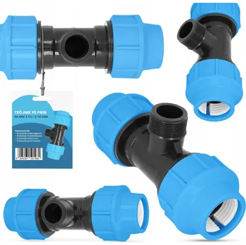 Vodovodní potrubí T-rozdělovač PN16 Šroubovací PE Spojka Trubky 50x1 1/2x50