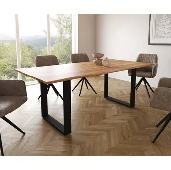 Jídelní stůl Jídelní stůl Edge 200x100 přírodní akácie tenká podnož černá