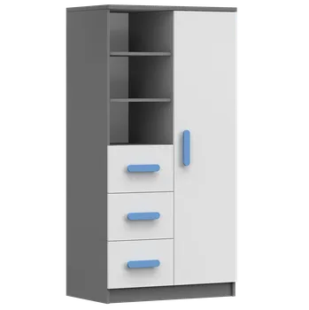 Knihovna Nábytek PEGAS s.r.o. Regál 80 3S1D SMYK II - 05, Šedá/Bílá/Modrá