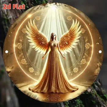 Plechová cedule BAF VINTAGE PLECHOVÁ CEDULE 2D - ZLATÝ ANDĚL průměr 20 cm