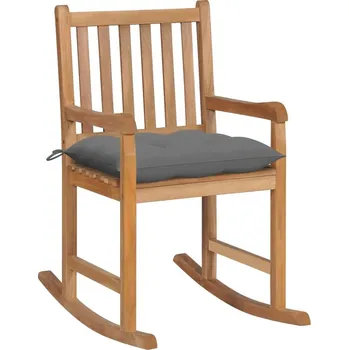 OMAXI Houpací křeslo s šedou poduškou masivní teak 266977