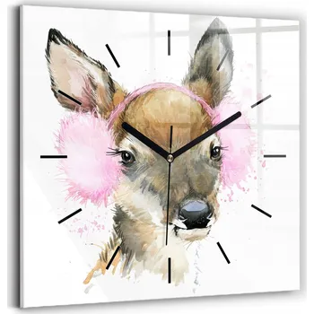 Hodiny Čtvercové skleněné nástěnné hodiny se stylovým potiskem Lesní jelen 30x30 cm