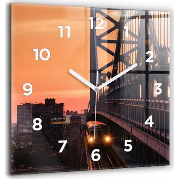 Hodiny Čtvercové Skleněné Nástěnné Hodiny s Motivem Mostu Benjamina Franklina 60x60 cm