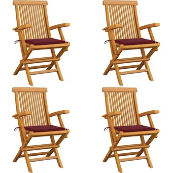 OMAXI Zahradní židle s vínovými poduškami 4 ks masivní teak 298749