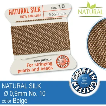Nit Hedvábná nit s jehlou GRIFFIN síla nitě 0,90mm No.10 délka 2m. Barva Beige
