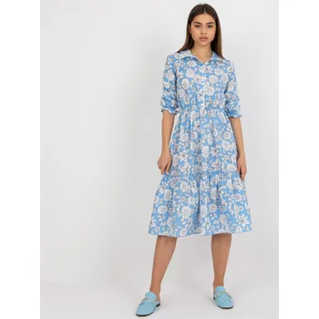 Dámské šaty Světle modré květované midi šaty s límečkem LK-SK-508936.50P-light blue Velikost: 36