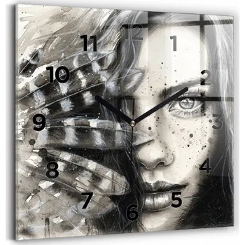 Hodiny Minimalistické Skleněné Nástěnné Hodiny s Malovaným Vzorem Portrét 30x30 cm