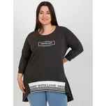 Tmavá khaki asymetrická tunika s potiskem RV-TU-7779.69-dark khaki Velikost: ONE SIZE