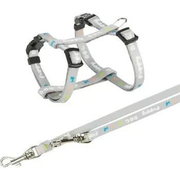 Postroj pro psa Souprava pro štěně JUNIOR puppy postroj a vodítko šedé 8mm (JUNIOR puppy souprava postroj 23-34cm/8mm + vodítko 2,00m/8mm - světle šedá)