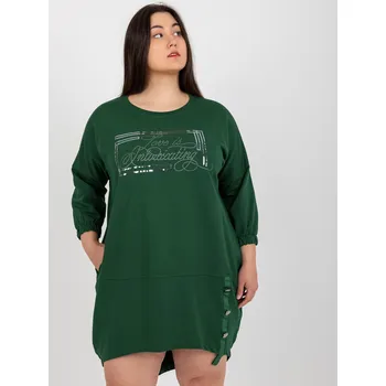 Dámská tunika Tmavě zelená asymetrická tunika s nápisem RV-TU-7505.15-dark green Velikost: ONE SIZE
