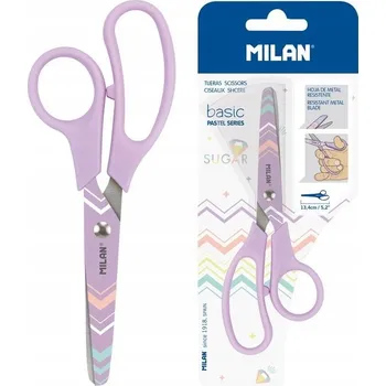 Školní nůžky s plastovou rukojetí, fialové, Milan - zaoblené, bezpečné, 13,4 cm