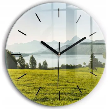 Hodiny Ozdobné nástěnné hodiny s krásnou grafikou Hory a pole, černé ručičky, průměr 60 cm