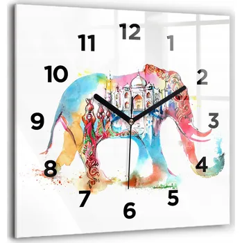 Hodiny Čtvercové Skleněné Nástěnné Hodiny do Kanceláře s Motivem Indické Kultury 60x60 cm