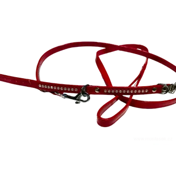 Vodítko pro psa Červená lakovaná sada vodítka a obojku pro psa 10mm (Obojek, vodítko pro maléo psa s kamínky)
