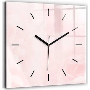 Hodiny Čtvercové Skleněné Nástěnné Hodiny do Obýváku s Motivem Kvetoucích Růží 30x30 cm