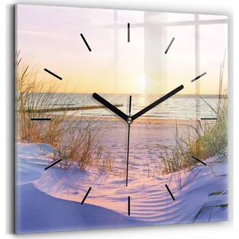 Hodiny Nástěnné čtvercové skleněné hodiny do kanceláře Polské Sluneční moře 30 x 30 cm