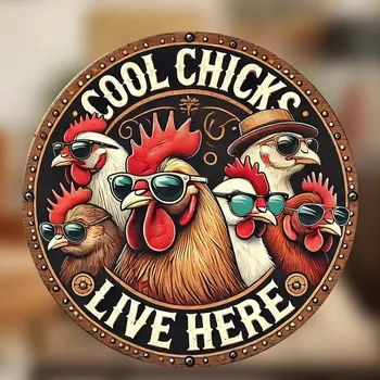 Plechová cedule BAF VINTAGE DŘEVĚNÁ CEDULE 2D - KOHOUT průměr 20 cm