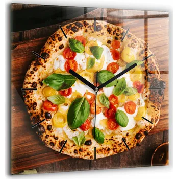 Hodiny Skleněné nástěnné hodiny do kanceláře se stylovým potiskem Italská pizza 60x60 cm