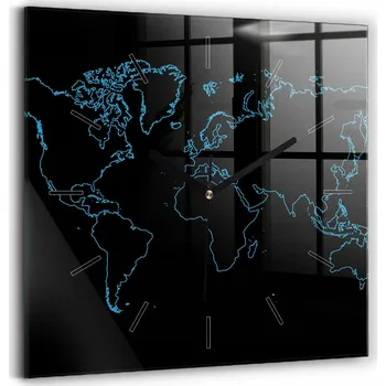 Hodiny Skleněné Hodiny s potiskem Moderní Nástěnné Hodiny Obrysy mapy světa