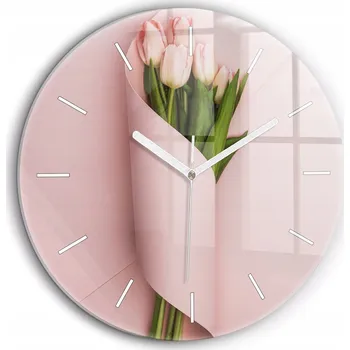 Hodiny Foto nástěnné hodiny Kytice tulipánů kulatý bílé ručičky průměr 60 cm