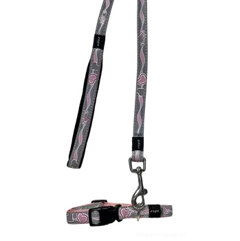 Vodítko pro psa Set vodítko a obojek pro psa růžový podšitý 15mm (Potřeby pro malého psa nebo štěně)