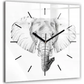 Hodiny Čtvercové Skleněné Nástěnné Hodiny s Grafickým Vzorem Sloní Hlavy 60x60 cm