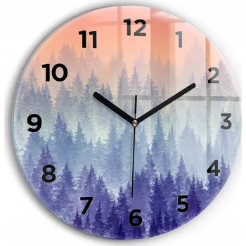 Hodiny Nástěnné čtvercové skleněné hodiny do moderního interiéru Les v mlze fi30 cm