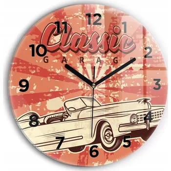 Hodiny Ozdobné nástěnné hodiny s krásnou grafikou Vintage Retro auto kulatý průměr 30 cm