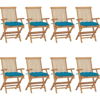 OMAXI Zahradní židle se světle modrými poduškami 8 ks masivní teak 441183