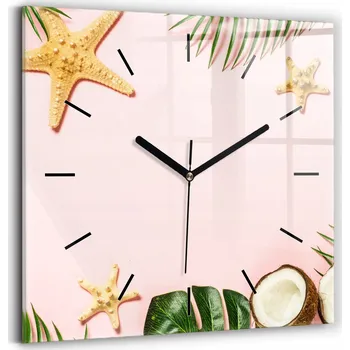 Hodiny Čtvercové Skleněné Nástěnné Hodiny do Kanceláře s Grafikou Letní Nálada 30x30 cm
