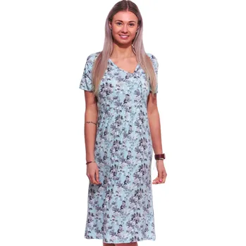 Dámské noční prádlo Dámský noční košile jemná, modrá a vzor šedé růžičky 1D1492 modrá xxl