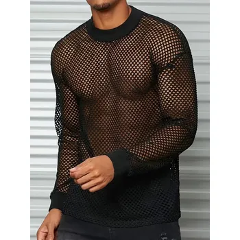 Pánské erotické prádlo Síťované pánské triko - dlouhý rukáv - černé Velikost: L