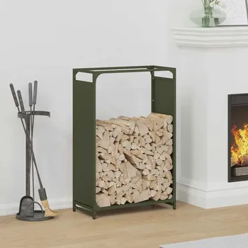 OMAXI Stojan palivové dřevo Olivově zelená Ocel válcovaná za studena 787514