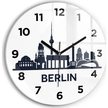 Hodiny Skleněné nástěnné hodiny do obýváku s motivem města Berlín fi30 cm
