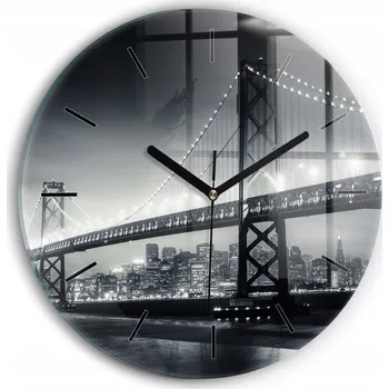 Hodiny Moderní skleněné hodiny s grafikou na zeď Most v noci San Francisco fi30 cm