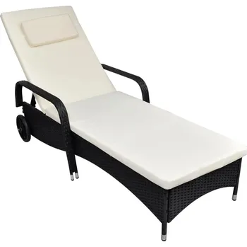 Zahradní lehátko OMAXI Zahradní lehátko s kolečky polyratan černé 500872